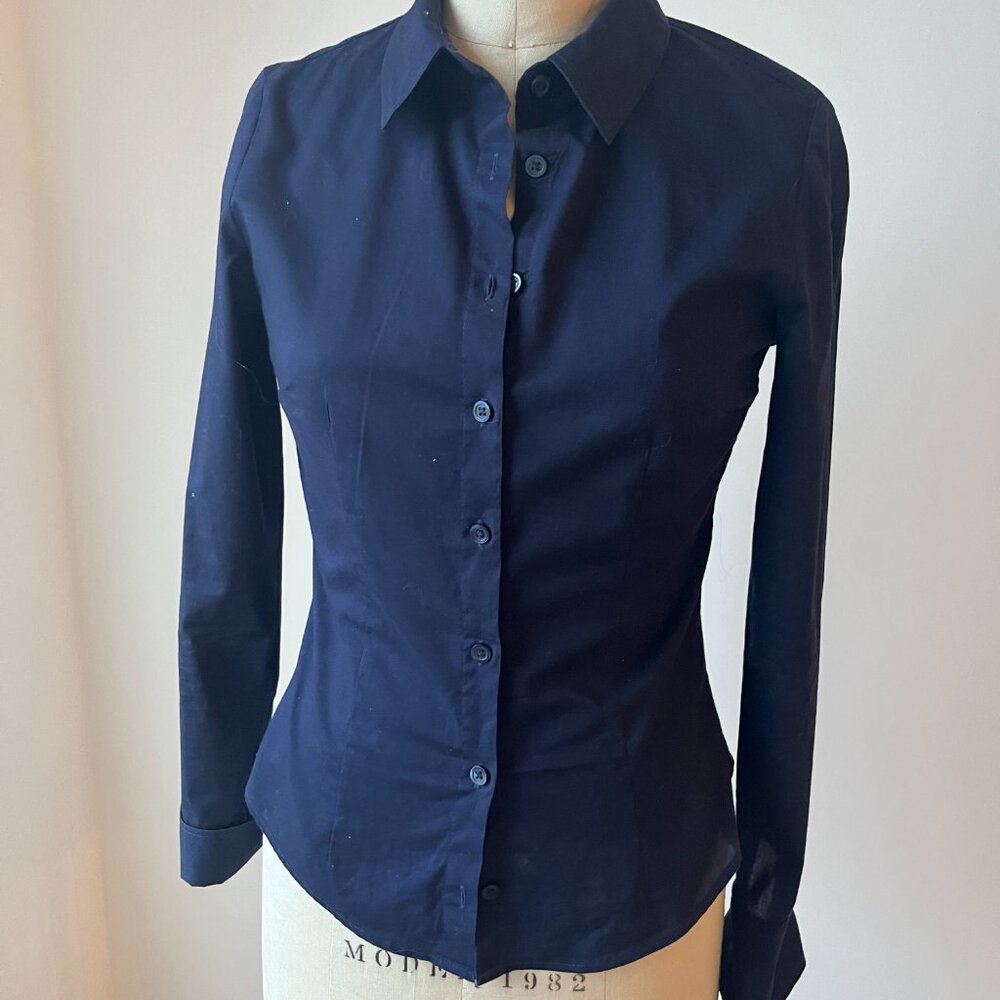 H&M Fitted Navy Cotton Button-Down | Tailored Fit | Freshly Dry Cleaned